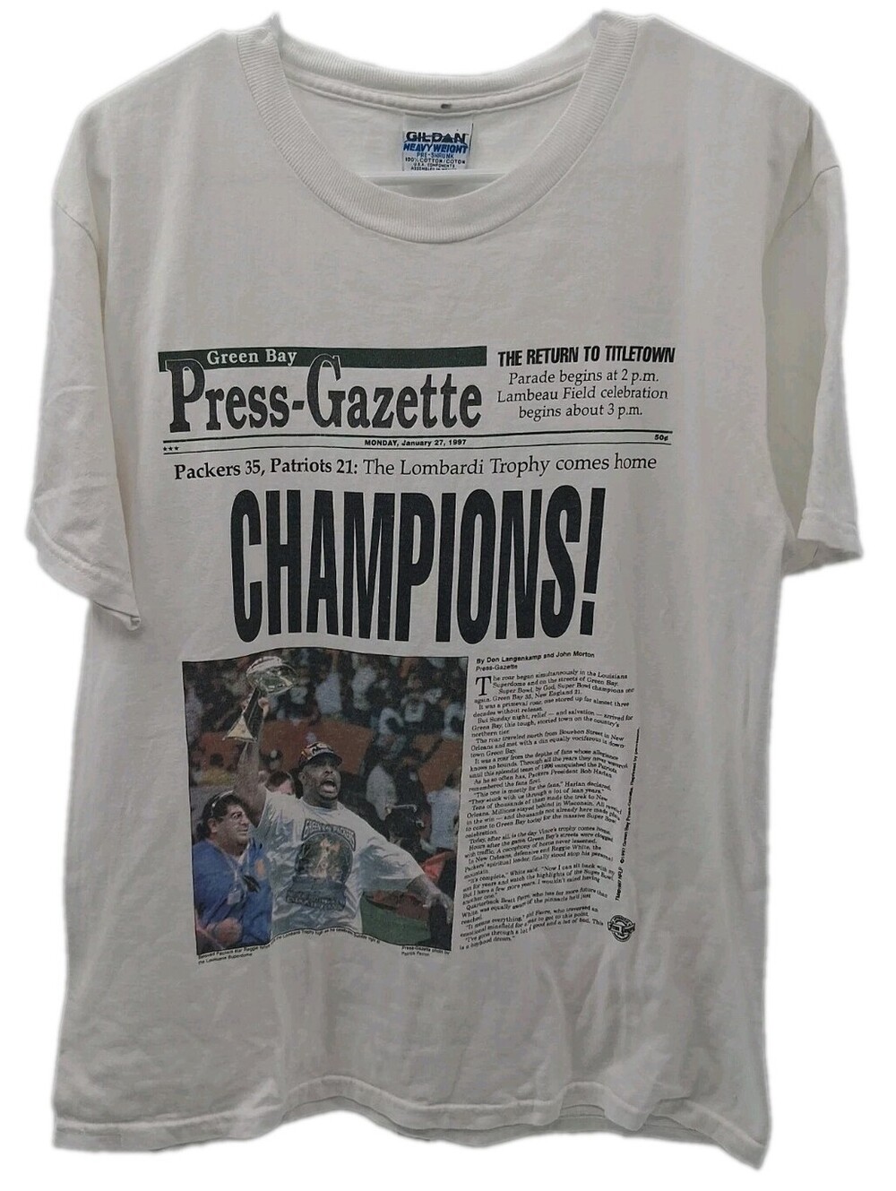 Vintage 1997 Green Bay Packers Super Bowl XXXI Champions Shirt XL Press Gazette